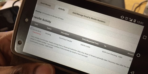The payment showed up right away in Bank of America's online banking system.