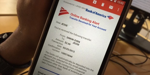 With no need "accept" the money, a Bank of America just notified the recipient that money was on the way.