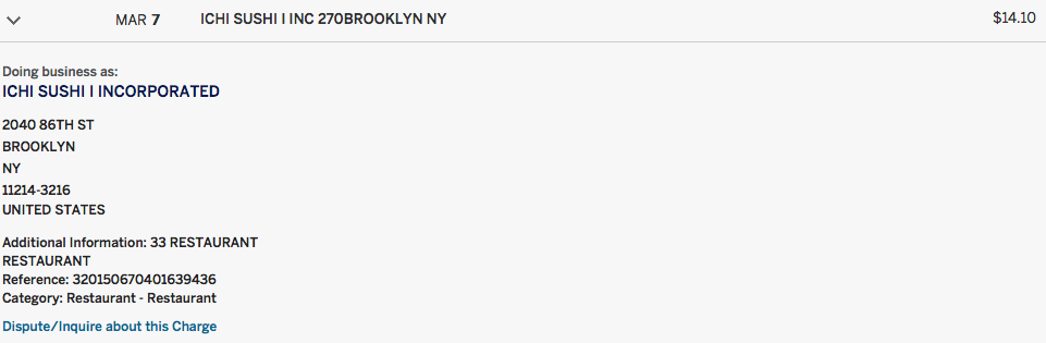 American Express shows very detailed information on there merchant's information, including address and MCC.