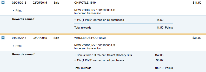 Chase makes it easy to see how many points you earned for each purchase.